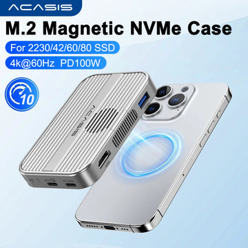 Acasis Magnetic M.2 NVMe SSD Enclosure 10Gbps USB C Docking Station with Cooling Fan HDMI 4K60HZ SD/TF PD 100W for iPhone 17 16 Apsilon
