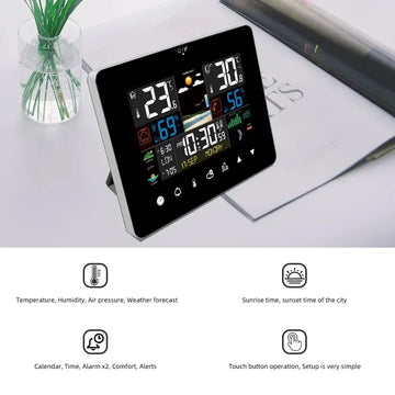 Multifunction Weather Station Alarm Clock Thermometer Hygrometer Touch Screen Wireless Sensor Sunrise Sunset Hygrothermograph Apsilon