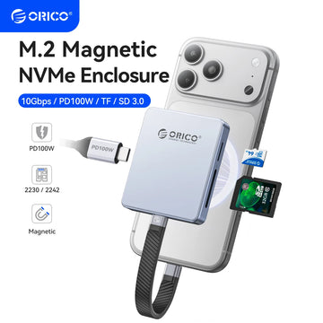 ORICO Magnetic M.2 2230/2242 NVMe SSD Enclosure for iPhone 4K ProRes Recording ith SD/TF 3.0 Card Reader PD100W Charging Port Apsilon