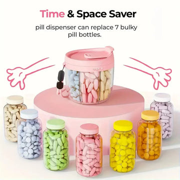 Portable 7-Compartment Vitamin Supplement Storage Box Energy Boost Capsule Organizer with Confusion-Reducing Design Apsilon