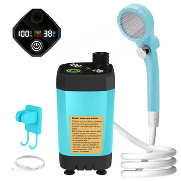 Camping Shower Pump RV Outdoor Shower Kit Camp Shower w/Full Screen Intelligent Digital Display Adjustable 6000mAh Shower Kit Apsilon