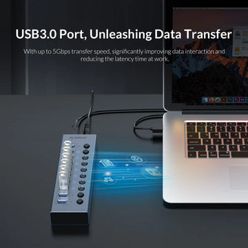 ORICO Powered USB Hub Splitter Socket with Multi USB 3.0 Port Slot Plug On-Off Key Switch Dock Power Strip Adapter for PC Lapto Apsilon