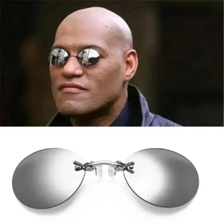 1-2PCS Clip On Nose Glasses Round Rimless Matrix Morpheus Sunglasses Mini Frameless Vintage Men Eyeglasses UV400