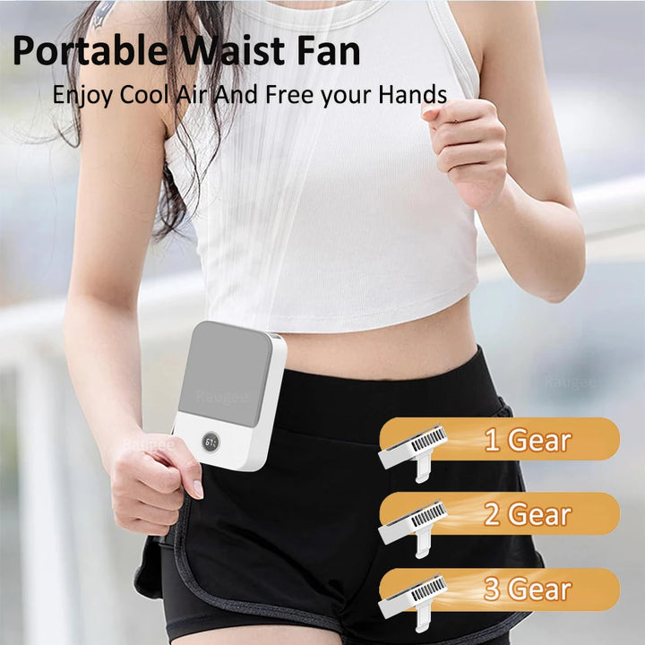 Waist Fan Portable Outdoor Mini Hanging Neck Fan 3 Gear Strong Wind Bladeless Waist Neck Fan Air Cooler USB Fan 2000Mah