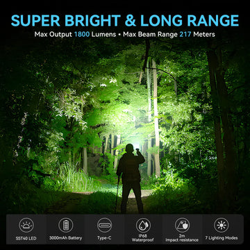 Sofirn SC18 1800lm EDC Flashlight USB C Rechargeable SST40 LED 18650 Torch TIR Optics Lens Lantern with Power Indicator Apsilon