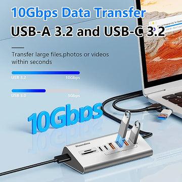 10Gbps USB 3.2 Docking Station USB Hub Type C Splitter with Card Reader Aluminum Alloy Multi 8/9 Ports Switch For PC Laptop Apsilon