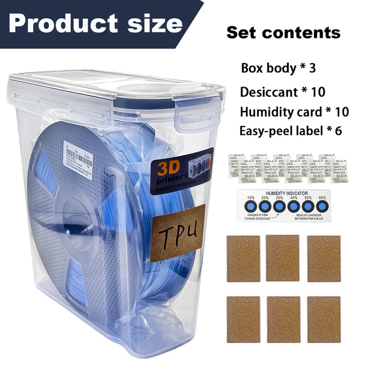 3 Pack Filament Container for 3D Printing Sealing and Protection Airtight Filament Dry Box for 1KG Spools with Desiccant Labels Apsilon