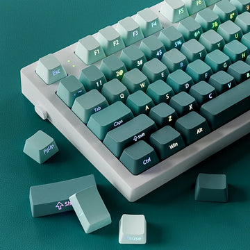 135 Keys Gradient Green Shine Through Keycaps Side Printed PBT Double Shot Keycaps OEM Profile for MX Switches Gaming Keyboards Apsilon