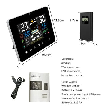 Multifunction Weather Station Alarm Clock Thermometer Hygrometer Touch Screen Wireless Sensor Sunrise Sunset Hygrothermograph Apsilon
