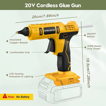 100W Cordless Hot Glue Gun for DeWalt 20V Battery (NO Battery) Wireless Power Glue Gun Full Size with 12pcs Glue Sticks(11mm) Apsilon