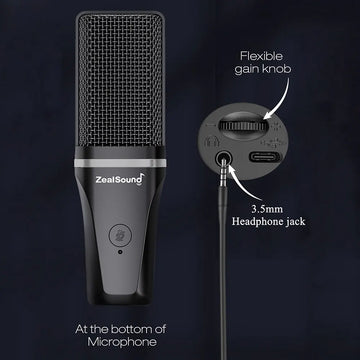 Zealsound RGB Recording Microphone With Articulated Arm/USB Condenser Mic with Tripod For Gaming Podcasting Streaming Youtube Apsilon