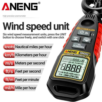 Digital Anemometer 0.4~30m/s ANENG GN302 Handheld Wind Speed Meter Humidity Air Velocity Airflow -20°C ~ 60°C Temperature Test Apsilon