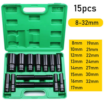 1/2Inch Drive 6-Point Impact Socket Set 10-20 pcs/set 8-32mm Metric Sizes Carbon Steel Impact Socket Set with Hard Storage Box Apsilon