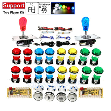 Game Player DIY SANWA Arcade Kit for PC Raspberry Pi with LED Push Button American Style Joystick USB Encoder Cable Mame Pandora Apsilon