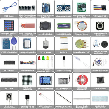 Starter Kit for Arduino Uno R3 - Uno R3 Breadboard and holder Step Motor / Servo /1602 LCD / jumper Wire/ UNO R3 Apsilon