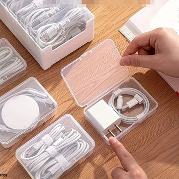 Data Cable Storage Box with 7 Small Compartment Boxes, Desktop Cable Organizer for Office Desk Apsilon