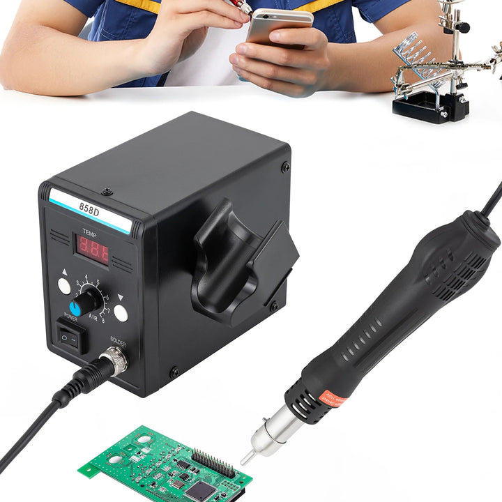 858D Hot Air Rework Station for Electronics Repairing Desoldering Welding, 220V SMD Soldering Station with Hot Air Gun+3 Nozzles Apsilon