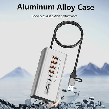 10Gbps USB 3.2 Docking Station USB Hub Type C Splitter with Card Reader Aluminum Alloy Multi 8/9 Ports Switch For PC Laptop Apsilon