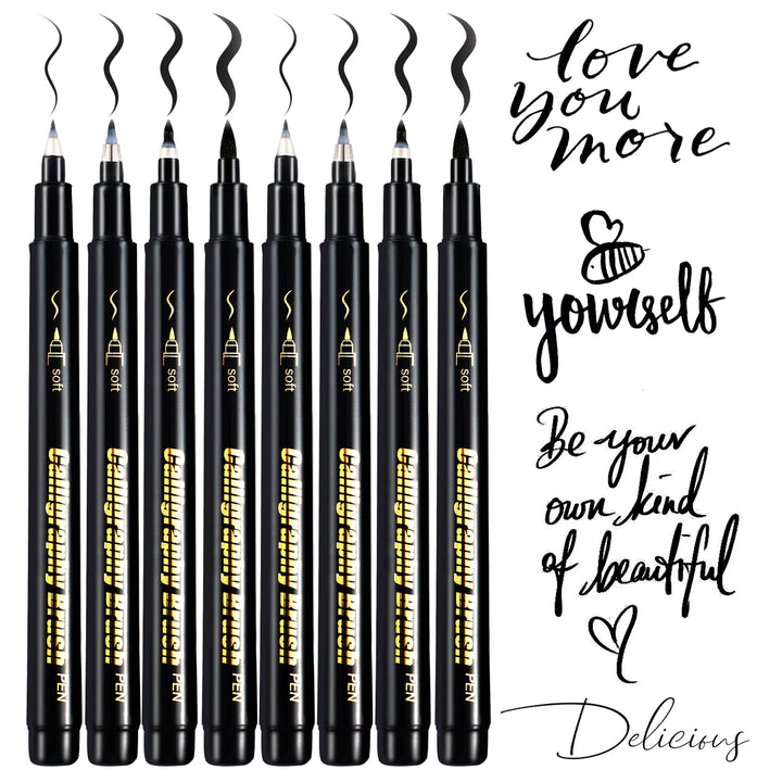 4 Pcs Black Hand Lettering Calligraphy Pen Set Drawing Writing Learning Fine Brush Markers Art Supplies Manga Pen