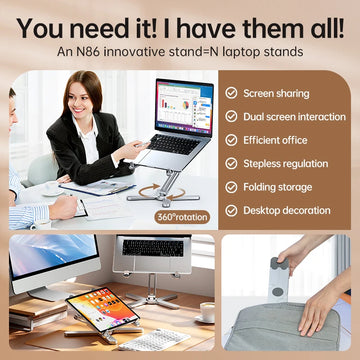 Foldable Laptop Stand 360°Rotation Notebook Table Aluminum Alloy Holder Portable Book Tablet Bracket with Heat Dissipation Apsilon
