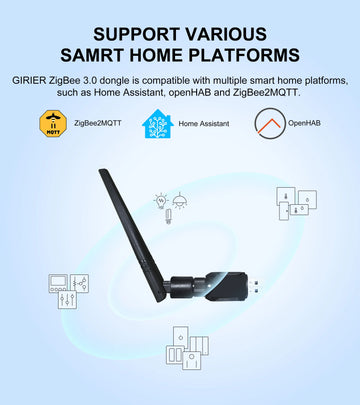GIRIER ZigBee 3.0 Dongle USB Gateway, Universal ZigBee Gateway with Antenna Compatible with Home Assistant OpenHAB ZigBee2MQTT Apsilon