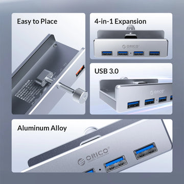 ORICO MH4PU 5GBPS Data Transmission Hub Aluminum 4 Ports USB 3.0 Clip HUB with Power Supply High Speed for MAC OS PC Apsilon