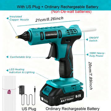 100W Cordless Hot Glue Gun for DeWalt 20V Battery (NO Battery) Wireless Power Glue Gun Full Size with 12pcs Glue Sticks(11mm) Apsilon