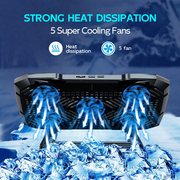 COOLCOLD Laptop Cooling Pad for 12-17 Inch Laptop Cooler Stand, 5 Quiet Fans, 5 Angle Adjustable with Phone Holder Apsilon
