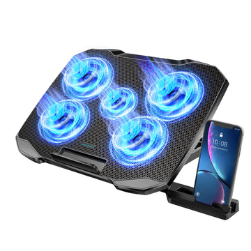 COOLCOLD Laptop Cooling Pad for 12-17 Inch Laptop Cooler Stand, 5 Quiet Fans, 5 Angle Adjustable with Phone Holder Apsilon