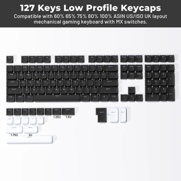 XVX BOW Shine Through Low Profile Keycaps Skyline R2 Double-Shot PBT Key Cap Compatible ASIN US Black/White 127 Keys Apsilon