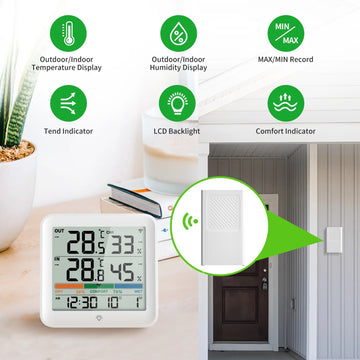 Wireless Indoor Outdoor Thermometer Hygrometer Digital Temperature Humidity Monitor With Remote Sensor Home Weather Station Apsilon