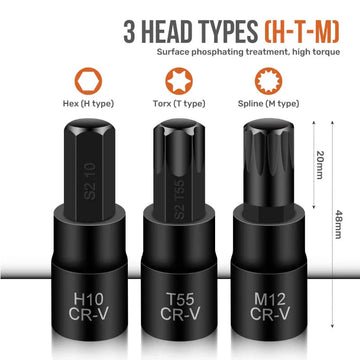 Hi-Spec 10PC 3/8" Drive Socket Set H3-14/T20-60/M4-16 with Red Case, Professional Torx/Hex/Spline Tool Kit for Auto Maintenance Apsilon