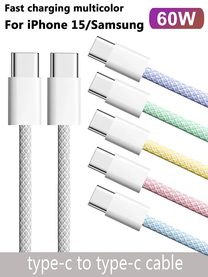 USB-C to Type C Color Cable For Apple iPhone 15 PD 60W Fast Charging For Huawei Xiaomi Samsung Type C Weaving Cable Accessories Apsilon