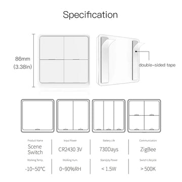 MOES 4 Gang Tuya ZigBee Wireless 12 Scene Switch Push Button Controller Battery Powered Automation Scenario for Tuya Devices Apsilon
