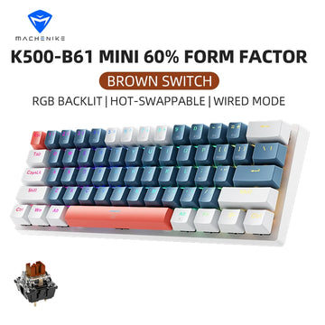 K500-B61 Machenike Mini Mechanical Keybaord 60% Form Factor 61Keys Gaming Keybaord Wired Full Key Hot-Swappable RGB Backlit Apsilon