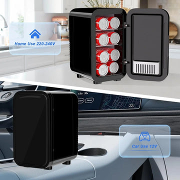Mini Fridge, 6 Liter/8 Can 220-240V AC/DC Portable Thermoelectric Cooler Refrigerators for Bedroom Apsilon