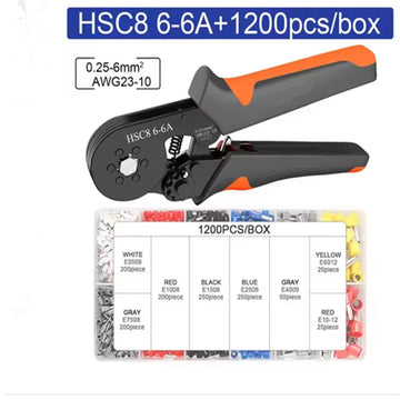 Hexagonal Self-Adjustable Ratchet Ferrule Crimping Tool Kit 23-10AWG 0.25-6mm² Crimper Kit with 400-2000pcs Wire Terminals Apsilon