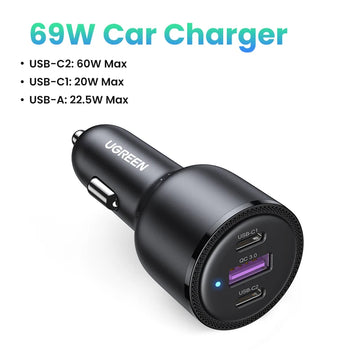 UGREEN 130W USB C Car Charger For Xiaomi iPhone 17 Samsung Galaxy S25 Laptops Tabet PD3.0 Fast Charging USB Type C Car Charger Apsilon
