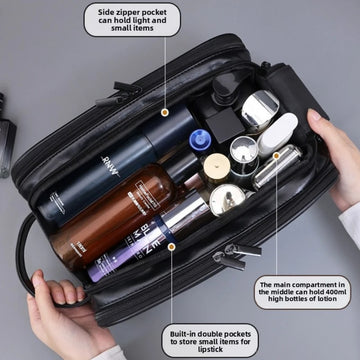 Multi Pockets PU Toiletry Bag For Women Men Travel Essentials Makeup Bags Waterproof Hanging Bag Cosmetic Washing Organizer Bag Apsilon