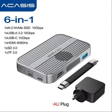 Acasis 10Gbps Magnetic M.2 NVMe SSD Enclosure & USB-C Docking Station TF/SD 3.0 4K 60HZ for iPhone 17/17 Pro/iPhone 16/16 Pro Apsilon