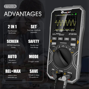 TOOLTOP ET2010A 2 in 1 Digital Oscilloscope Multimeter 1MHz 2.5MSps Laboratory Oscilloscope Electrical Repair Oscilloscope Apsilon