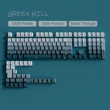 135 Keys Gradient Green Shine Through Keycaps Side Printed PBT Double Shot Keycaps OEM Profile for MX Switches Gaming Keyboards Apsilon