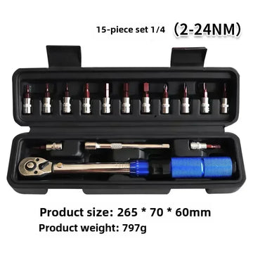 TINSOL 15Pcs Set Bicycle Torque Wrench Set 1/4" 2-24Nm Dual Direction Bike Allen Key Tool Socket Preset Type Spanner Pro Repair Apsilon