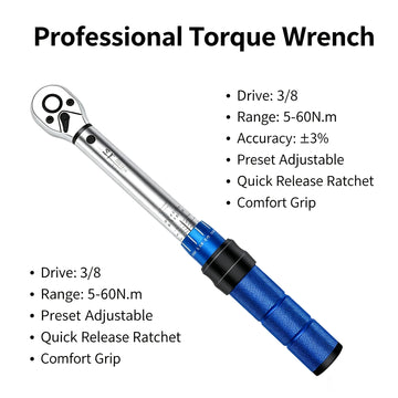 HTMCK High Precision Torque Wrench 3/8" Square Drive Professional Torque Key Bicycle Automotive Maintenance Tools Apsilon