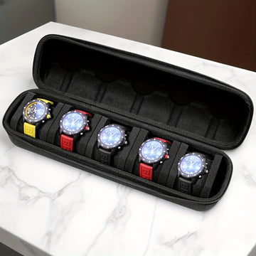 1pc 5-Slot Watch Case | Hard Shell Travel Organizer with Pillow Insert - Gift Ready (Black),suitable for smart watch storage Apsilon