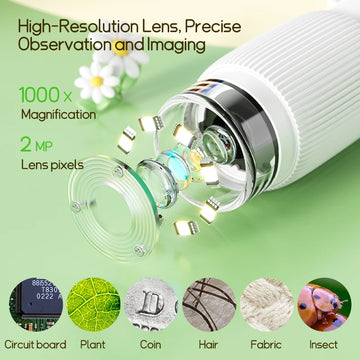 Microscope for Kids Pocket Portable 2 Inch IPS Screen 1000X Handheld Digital Microscopes with 8 Adjustable LED Lights Apsilon