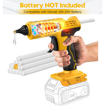 100W Cordless Hot Glue Gun for DeWalt 20V Battery (NO Battery) Wireless Power Glue Gun Full Size with 12pcs Glue Sticks(11mm) Apsilon