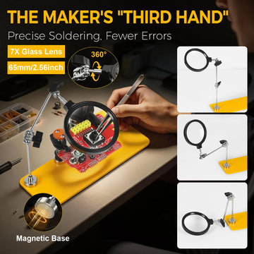 Toolour Magnetic Adjustable PCB Holder Helping Hands Soldering Tool with 7X HD Magnifying Glass Electronic Repair Solder Tools Apsilon