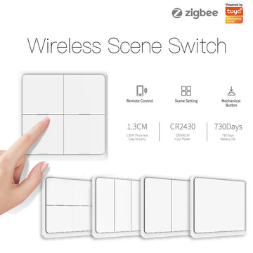 MOES 4 Gang Tuya ZigBee Wireless 12 Scene Switch Push Button Controller Battery Powered Automation Scenario for Tuya Devices Apsilon
