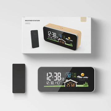 Wireless Weather Station Wooden Alarm Clock Digital Thermometer Humidity Temperature Wireless Sensor Home TimeWatch Desktop Apsilon